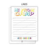 Rainbow Hi from Camp Summer Camping Note Cards Stationery • Fill in Blank, Lined or Blank Cards