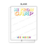 Rainbow Hi from Camp Summer Camping Note Cards Stationery • Fill in Blank, Lined or Blank Cards