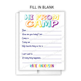 Rainbow Hi from Camp Summer Camping Note Cards Stationery • Fill in Blank, Lined or Blank Cards