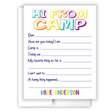 Rainbow Hi from Camp Summer Camping Note Cards Stationery • Fill in Blank, Lined or Blank Cards