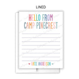 Rainbow Hello from Camp Summer Camping Note Cards Stationery • Fill in Blank, Lined or Blank Cards
