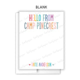 Rainbow Hello from Camp Summer Camping Note Cards Stationery • Fill in Blank, Lined or Blank Cards