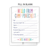 Rainbow Hello from Camp Summer Camping Note Cards Stationery • Fill in Blank, Lined or Blank Cards