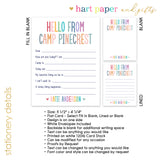 Rainbow Hello from Camp Summer Camping Note Cards Stationery • Fill in Blank, Lined or Blank Cards