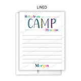 Rainbow Hello from Camp Summer Camping Note Cards Stationery • Fill in Blank, Lined or Blank Cards