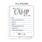 Rainbow Hello from Camp Summer Camping Note Cards Stationery • Fill in Blank, Lined or Blank Cards