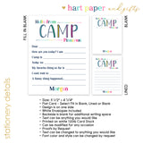 Rainbow Hello from Camp Summer Camping Note Cards Stationery • Fill in Blank, Lined or Blank Cards