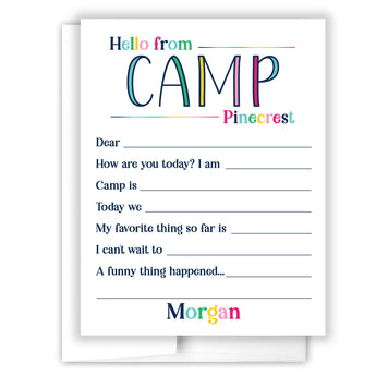 Rainbow Hello from Camp Summer Camping Note Cards Stationery • Fill in Blank, Lined or Blank Cards