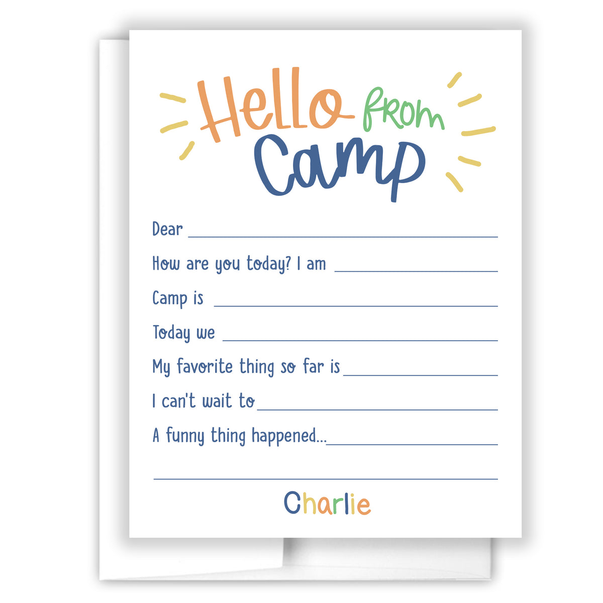 Rainbow Hello from Camp Summer Camping Note Cards Stationery Custom Personalized • Fill in Blank, Lined or Blank Cards