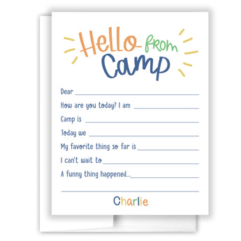 Rainbow Hello from Camp Summer Camping Note Cards Stationery • Fill in Blank, Lined or Blank Cards