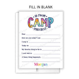 Rainbow Tie Dye Summer Camp Camping Note Cards Stationery • Fill in Blank, Lined or Blank Cards