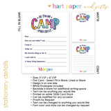 Rainbow Tie Dye Summer Camp Camping Note Cards Stationery • Fill in Blank, Lined or Blank Cards