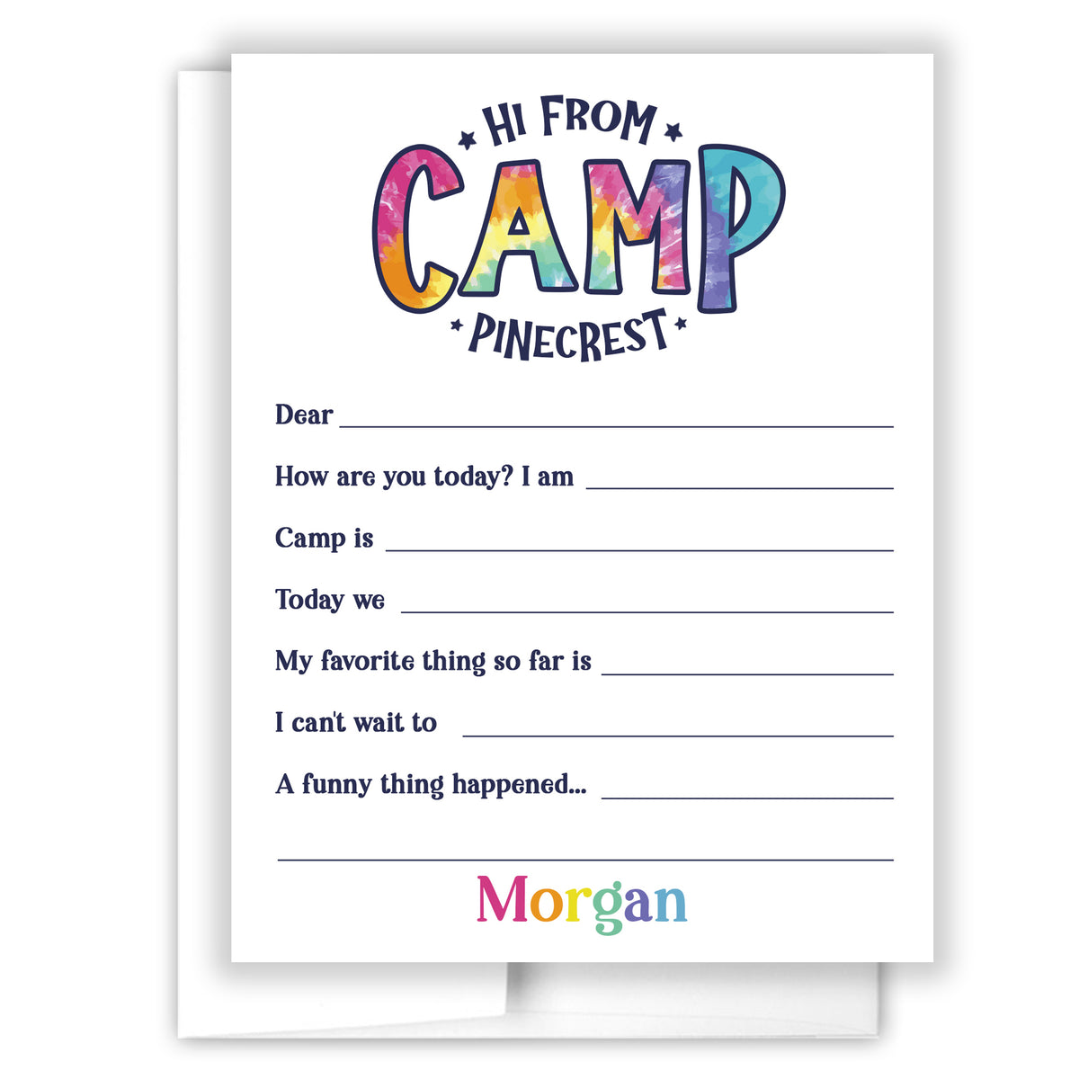 Rainbow Tie Dye Summer Camp Camping Note Cards Stationery • Fill in Blank, Lined or Blank Cards