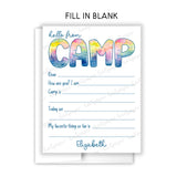 Rainbow Tie Dye Summer Camp Camping Note Cards Stationery • Fill in Blank, Lined or Blank Cards