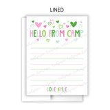 Green Pink Hello from Camp Summer Camping Note Cards Stationery • Fill in Blank, Lined or Blank Cards