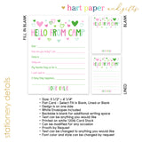 Green Pink Hello from Camp Summer Camping Note Cards Stationery • Fill in Blank, Lined or Blank Cards