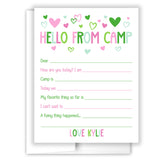 Green Pink Hello from Camp Summer Camping Note Cards Stationery • Fill in Blank, Lined or Blank Cards