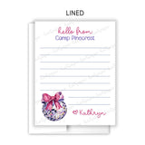 Disco Ball Bow Hello from Camp Summer Camping Note Cards Stationery • Fill in Blank, Lined or Blank Cards