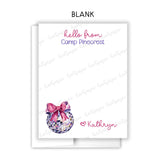Disco Ball Bow Hello from Camp Summer Camping Note Cards Stationery • Fill in Blank, Lined or Blank Cards