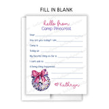 Disco Ball Bow Hello from Camp Summer Camping Note Cards Stationery • Fill in Blank, Lined or Blank Cards