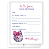 Disco Ball Bow Hello from Camp Summer Camping Note Cards Stationery • Fill in Blank, Lined or Blank Cards