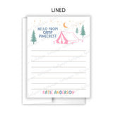 Pink Tent Summer Camp Camping Note Cards Stationery • Fill in Blank, Lined or Blank Cards