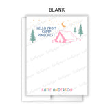 Pink Tent Summer Camp Camping Note Cards Stationery • Fill in Blank, Lined or Blank Cards