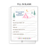 Pink Tent Summer Camp Camping Note Cards Stationery • Fill in Blank, Lined or Blank Cards