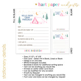 Pink Tent Summer Camp Camping Note Cards Stationery • Fill in Blank, Lined or Blank Cards