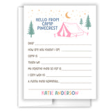 Pink Tent Summer Camp Camping Note Cards Stationery • Fill in Blank, Lined or Blank Cards