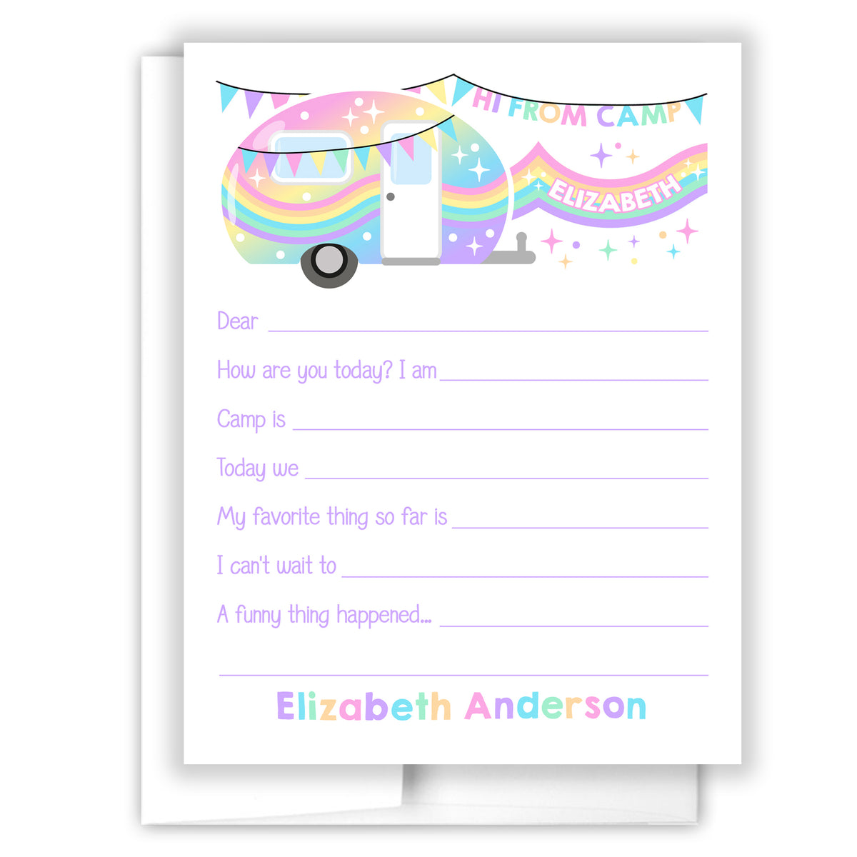 Rainbow RV Summer Camp Camping Note Cards Stationery • Fill in Blank, Lined or Blank Cards