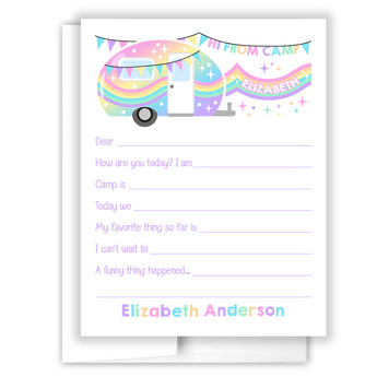 Rainbow RV Summer Camp Camping Note Cards Stationery • Fill in Blank, Lined or Blank Cards