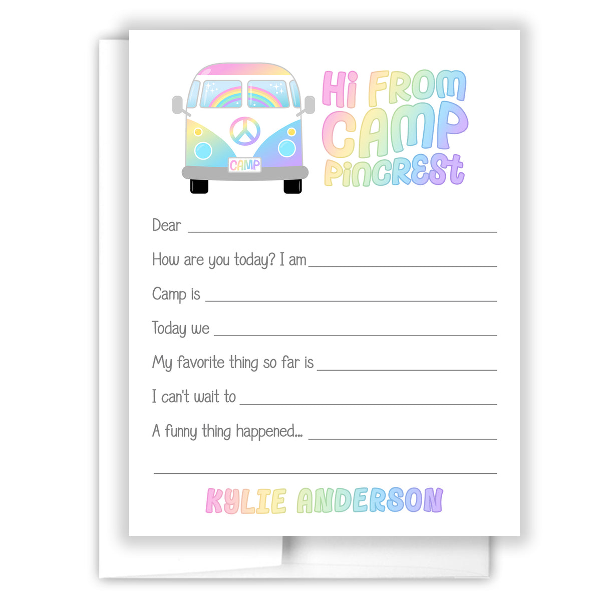 Rainbow RV Summer Camp Camping Note Cards Stationery Custom Personalized • Fill in Blank, Lined or Blank Cards