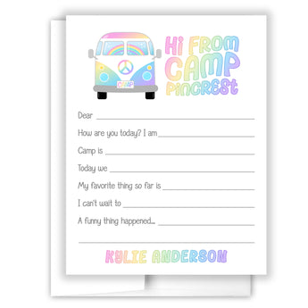 Rainbow RV Summer Camp Camping Note Cards Stationery • Fill in Blank, Lined or Blank Cards