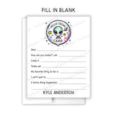 Alien Space Hello Camp Summer Camping Note Cards Stationery • Fill in Blank, Lined or Blank Cards