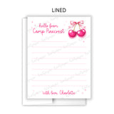 Pink Cherry Bow Coquette Summer Camp Camping Note Cards Stationery • Fill in Blank, Lined or Blank Cards