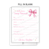 Pink Bow Coquette Summer Camp Camping Note Cards Stationery • Fill in Blank, Lined or Blank Cards