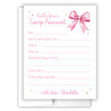 Pink Bow Coquette Summer Camp Camping Note Cards Stationery • Fill in Blank, Lined or Blank Cards