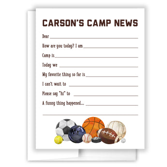 Sports Summer Camp Camping Note Cards Stationery • Fill in Blank, Lined or Blank Cards