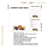 Sports Summer Camp Camping Note Cards Stationery • Fill in Blank, Lined or Blank Cards