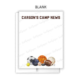 Sports Summer Camp Camping Note Cards Stationery • Fill in Blank, Lined or Blank Cards