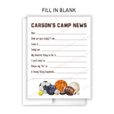 Sports Summer Camp Camping Note Cards Stationery • Fill in Blank, Lined or Blank Cards