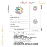 Rainbow Tie Dye Happy Summer Camp Camping Note Cards Stationery • Fill in Blank, Lined or Blank Cards