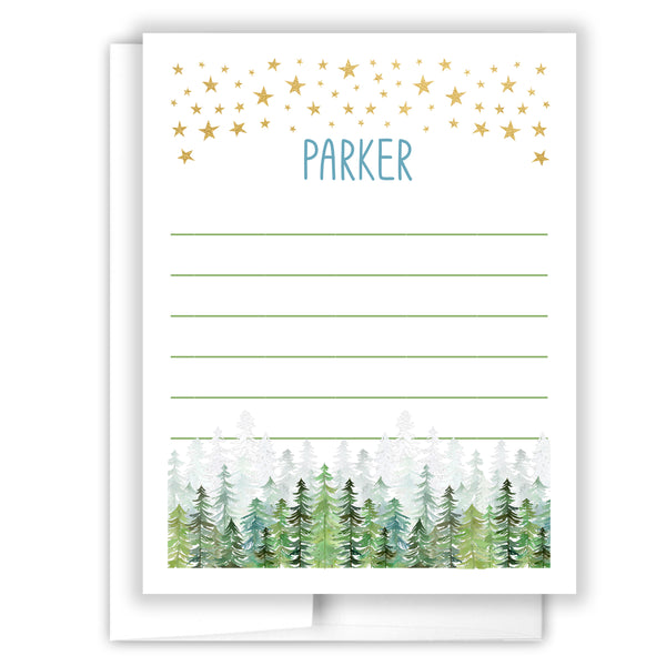 Stars Trees Summer Camp Camping Note Cards Stationery • Fill in Blank, Lined or Blank Cards