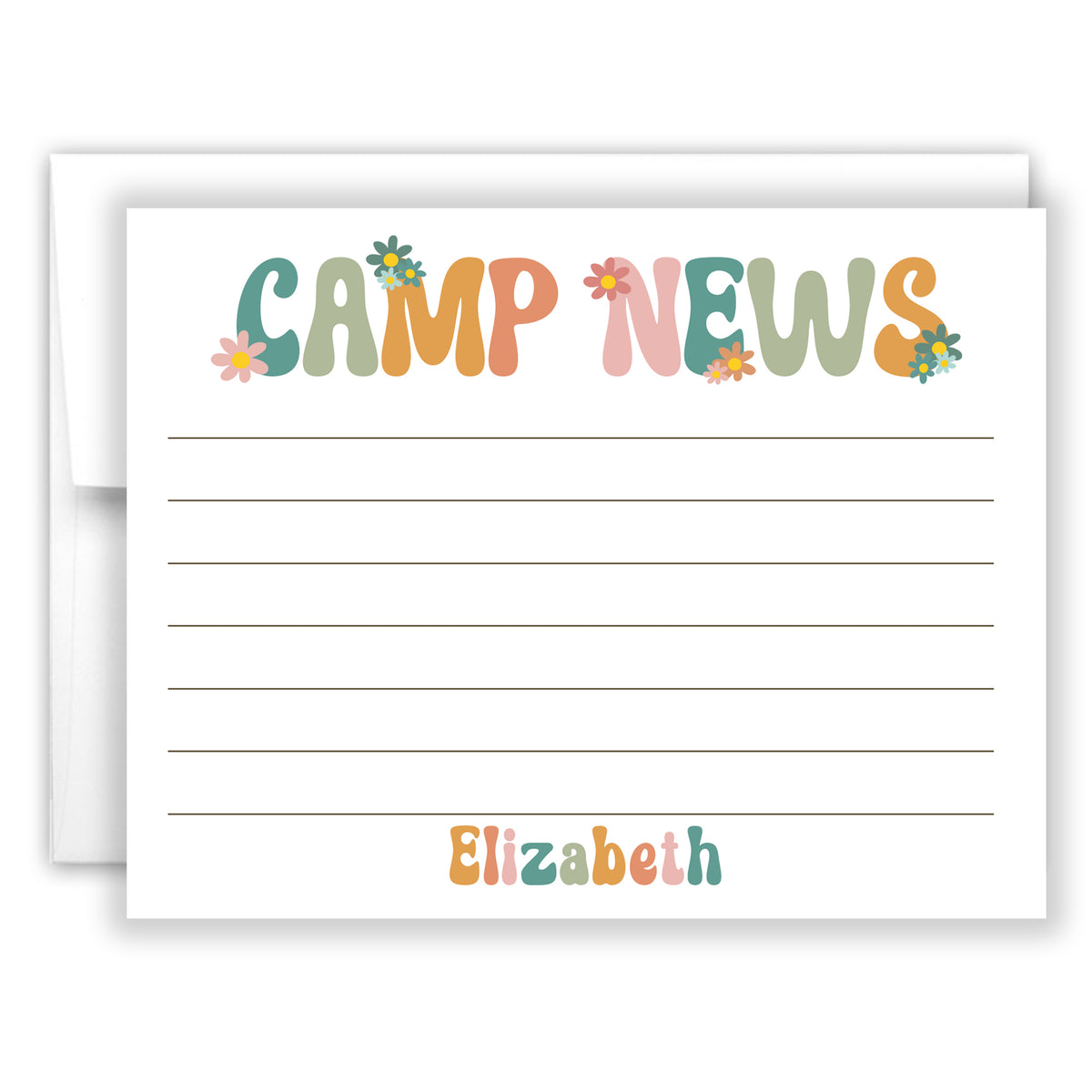 Retro Rainbow Summer Camp Camping Note Cards Stationery • Fill in Blank, Lined or Blank Cards