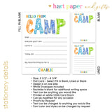 Rainbow Tie Dye Summer Camp Camping Note Cards Stationery • Fill in Blank, Lined or Blank Cards