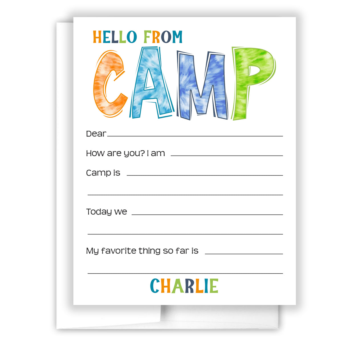 Rainbow Tie Dye Summer Camp Camping Note Cards Stationery Custom Personalized • Fill in Blank, Lined or Blank Cards