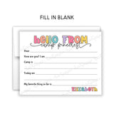 Rainbow Hello from Camp Summer Camping Note Cards Stationery • Fill in Blank, Lined or Blank Cards