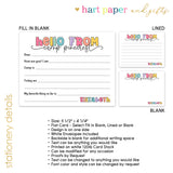 Rainbow Hello from Camp Summer Camping Note Cards Stationery • Fill in Blank, Lined or Blank Cards