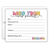 Rainbow Hello from Camp Summer Camping Note Cards Stationery • Fill in Blank, Lined or Blank Cards